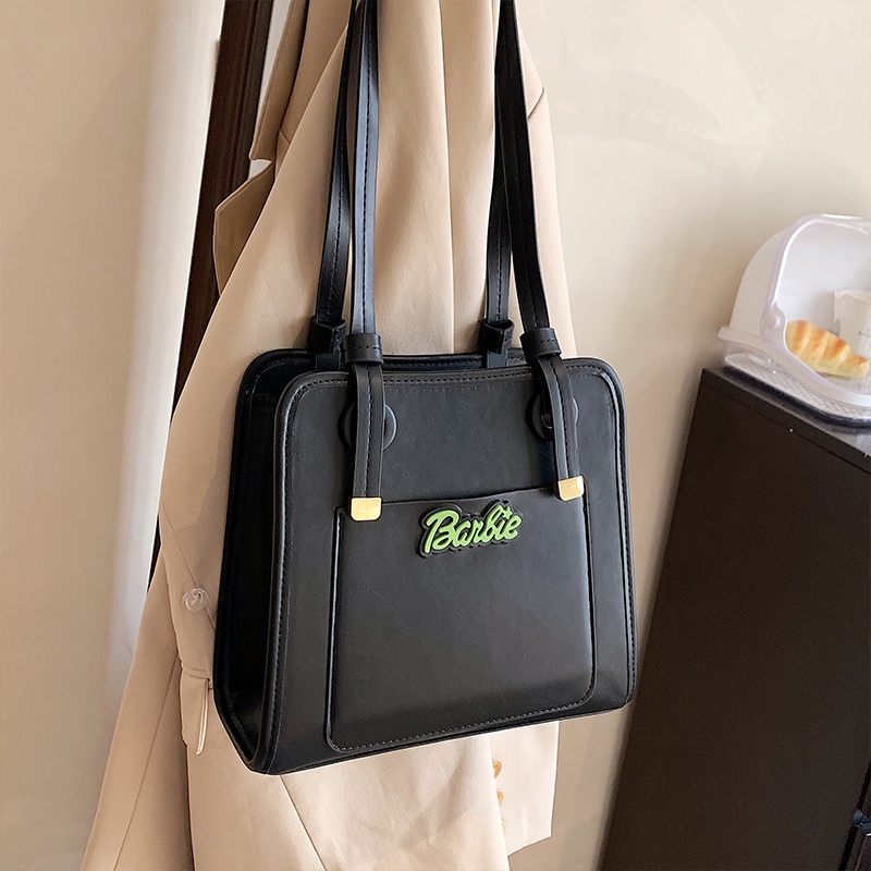 Túi xách IELGY đeo vai màu đen trang trí chữ cổ điển cho nữ