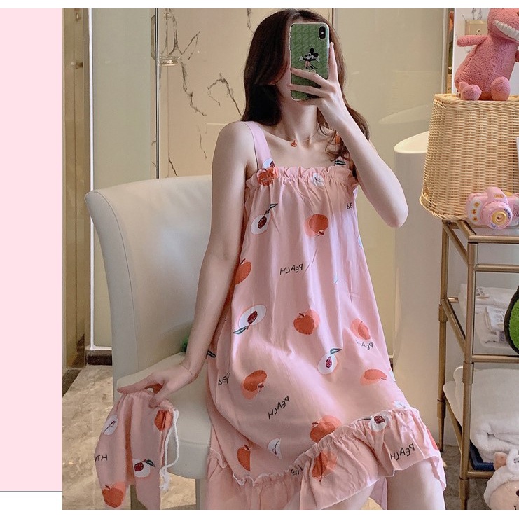 Đầm bầu -váy Mặc nhà -chất liệu - thun sữa - mềm - mát - mịn ( V 2 dây - BIGSIZE )
