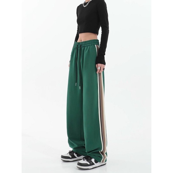 Hello KOMA Quần Thể Thao Ống Rộng Họa Tiết Kẻ Sọc Phong Cách Hip Hop Đường Phố Mỹ