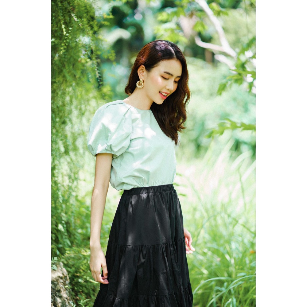 Áo sơ mi thô xanh xếp ly vai online exclusives NS2105132TSWOGE