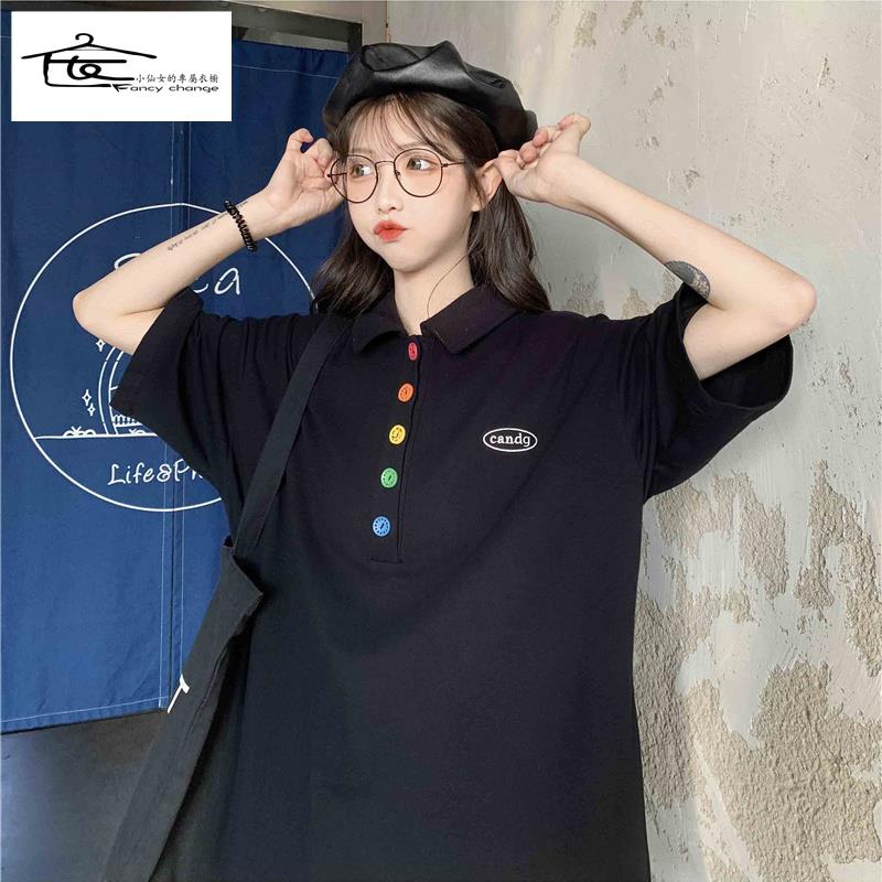 Áo Thun polo Ngắn Tay Form Rộng Phong Cách Harajuku Nhật Bản