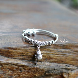 Lắc tay bạc cứng, vòng tay bạc cứng trẻ em charm mèo thần tài cho bé 0-6 tuổi