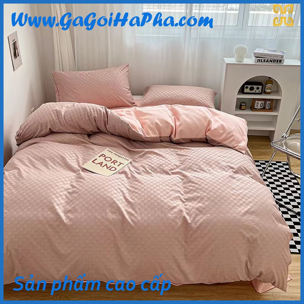 Bộ chăn ga gối Cotton tici vân caro cao cấp, bộ ga giường cotton tici 4 món loại 1 xịn xò