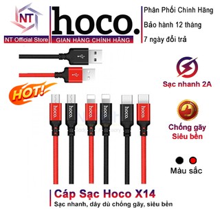 Cáp Sạc Hoco X14 Lightning, Type C, Micro Chính Hãng Sạc Nhanh 2.A Cho Iphone/Ipad, Android Dài 1M-2M