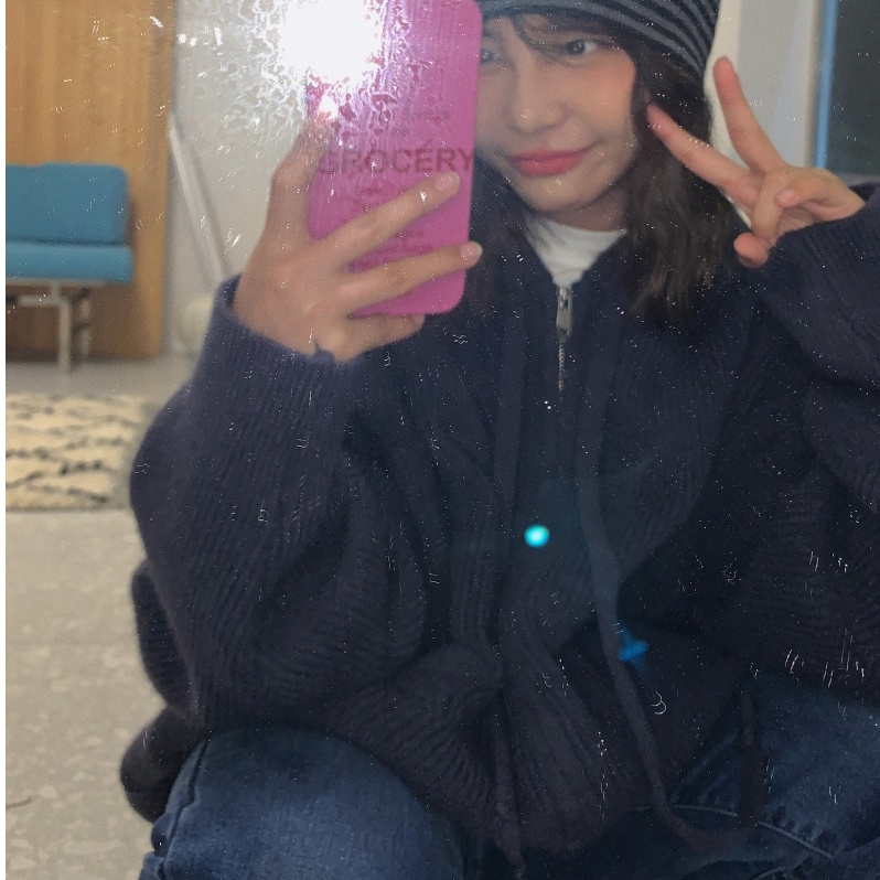 Áo khoác cardigan ZHELIHANGFEI dệt kim tay dài dáng rộng có mũ thời trang phong cách preppy