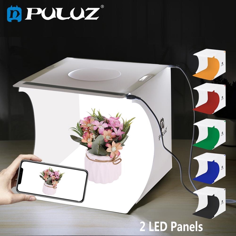 [GB.TECH] PULUZ 2LED Light Box Mini Photo Studio 1100LM Photography Tent Kit + 6 Colors Background