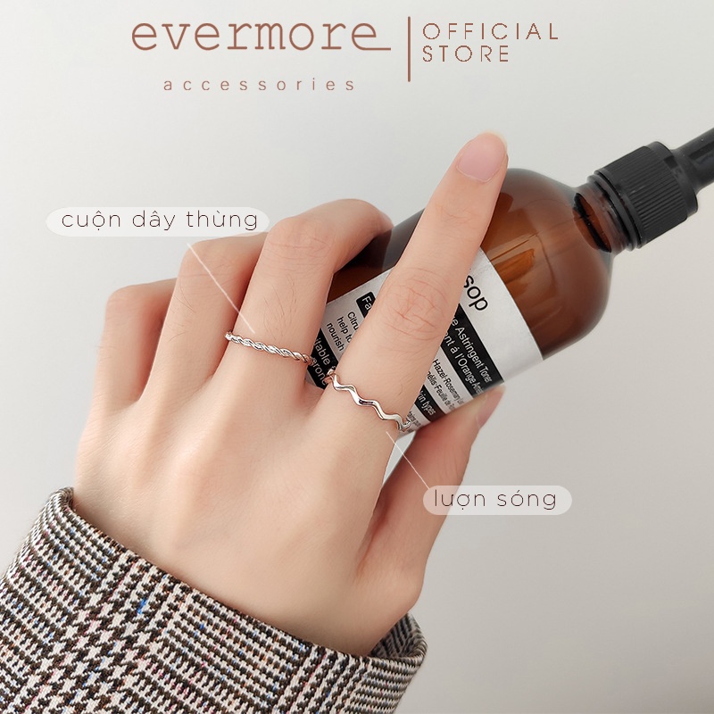 Nhẫn bạc Ý 925 kiểu lượn sóng free size - EVERMORE thanh lịch, minimalism - N031