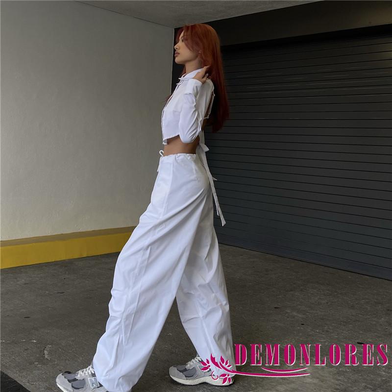 Quần Dài Dáng Suông Lưng Thun Rút Dây Màu Trơn Thời Trang Mùa Hè Cho Nữ