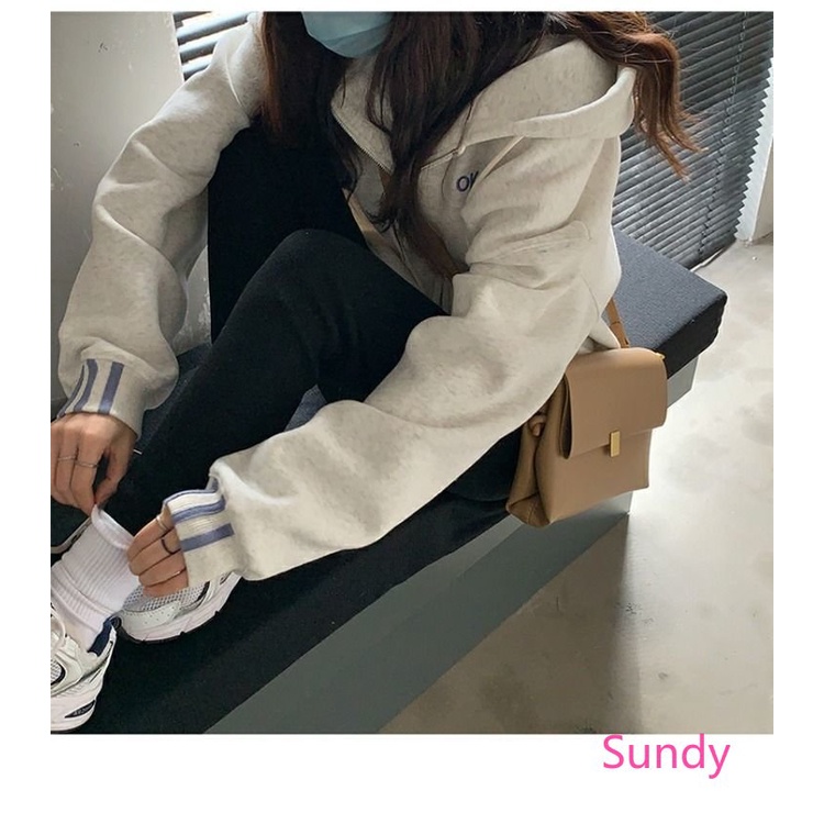 Áo Khoác Hoodie Dáng Rộng Phối Khóa Kéo Thời Trang Mùa Thu Phong Cách Hàn Quốc Cho Nữ