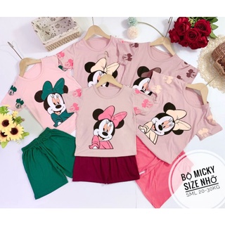 Bộ Cộc tay Thun Cotton size nhỡ cho bé gái 20kg - 30kg in hình Micky nhiều màu sắc