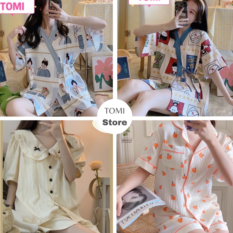 Bộ ngủ KIMONO, bộ pijama nữ buộc dây hình cậu bé ngắn tay - TOMI BOUTIQUE