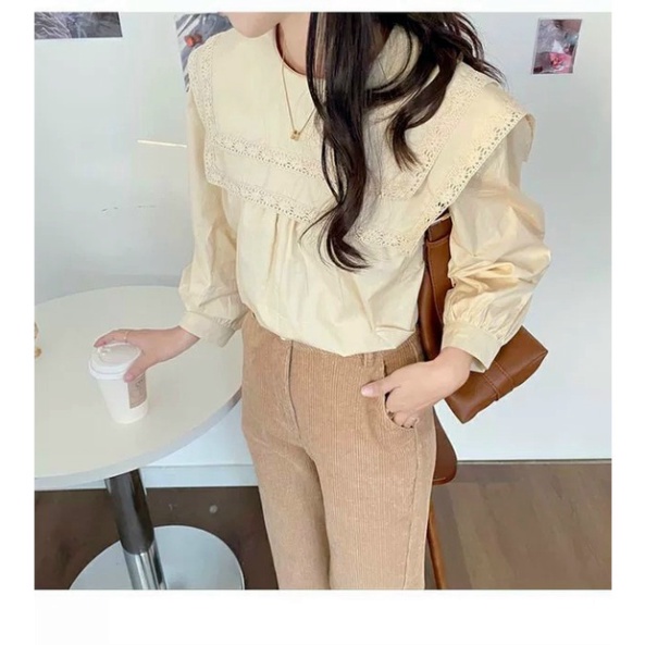 Áo babydoll viền ren 2 lá bèo A0400 vintagevn