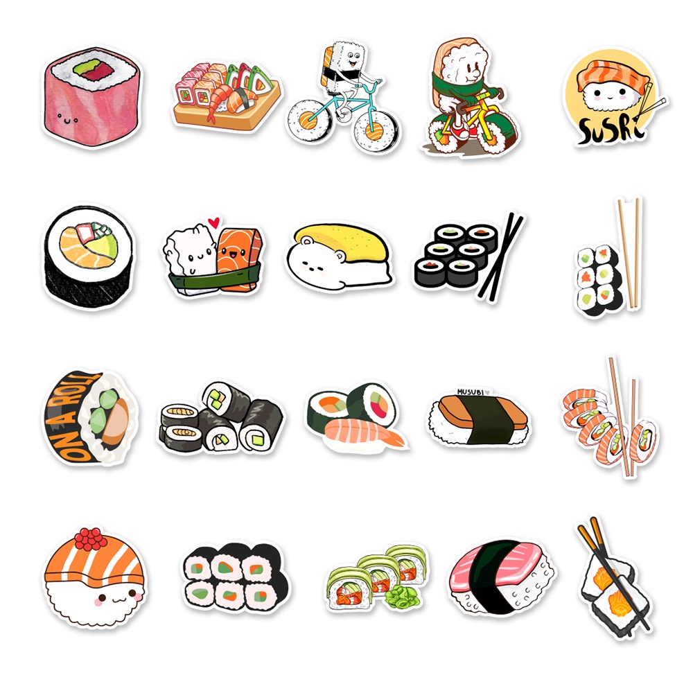 Set 50 Miếng Dán Hình Sushi Hoạt Hình Trang Trí Sổ Tay Nhật Ký Sổ Lưu Niệm DIY