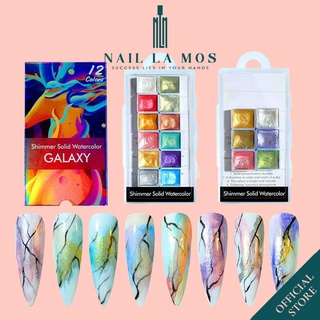 Ht5 Set màu nước vẽ móng dạng nén 6 ô, 12 ô - Màu nhũ khô vẽ nail lấp lánh sang chảnh rất đẹp
