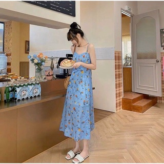 Đầm maxi hoa hở lưng đan dây