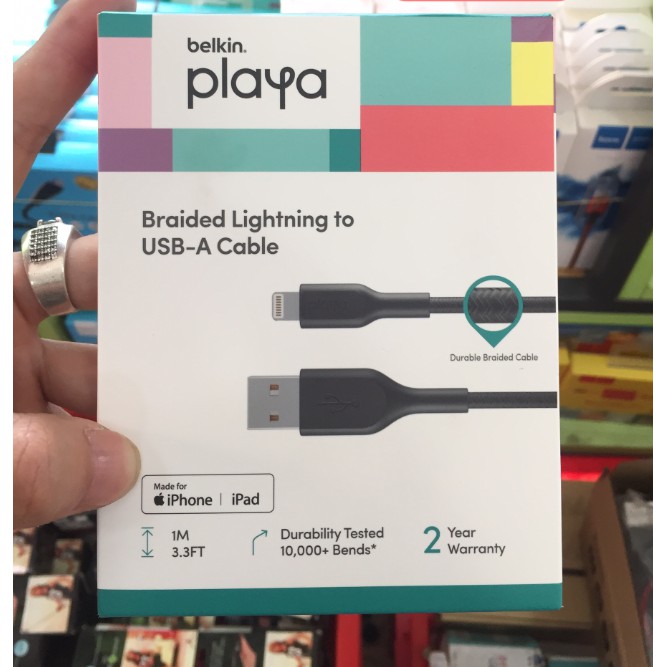 Cáp sạc Belkin Playa cổng Litghning cho iPhone, iPad Bọc dù siêu bền + Sạc nhanh