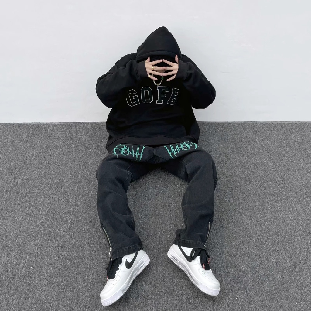 Quần jean ống rộng thêu họa tiết size M-4XL phong cách hip hop đường phố Mỹ thời trang