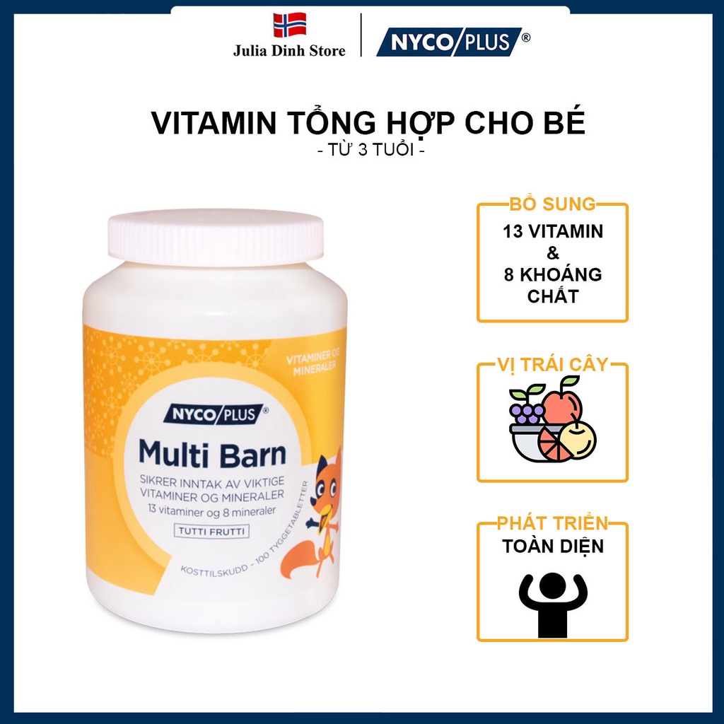 Viên nhai bổ sung vitamin và khoáng chất NYCOPLUS MULTI BARN cho trẻ em từ 3 tuổi