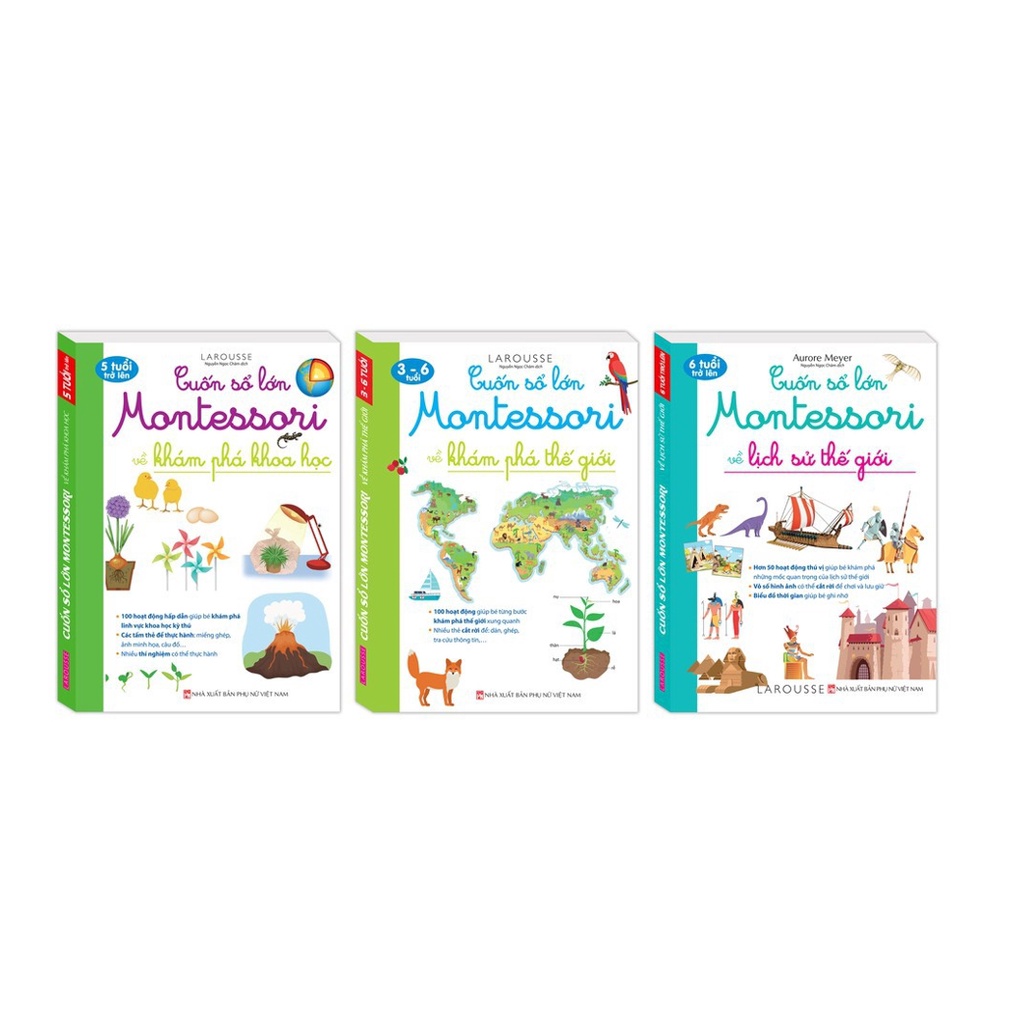 Sách - Combo 3 cuốn  Cuốn sổ lớn Montessori và khám phá ( khoa học + thế giới + lịch sử thế giới )