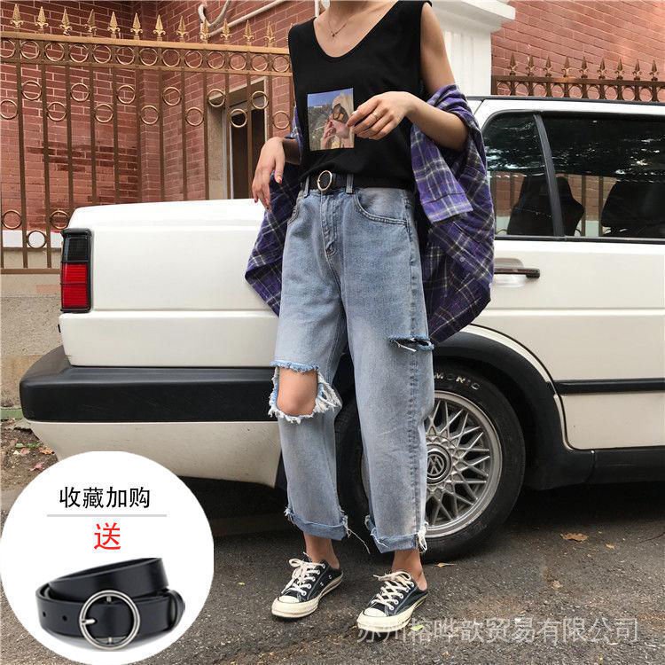 Quần Jeans Lửng Ống Rộng Lưng Cao Thiết Kế Rách Cá Tính Có Size Lớn Dành Cho Nữ mm200