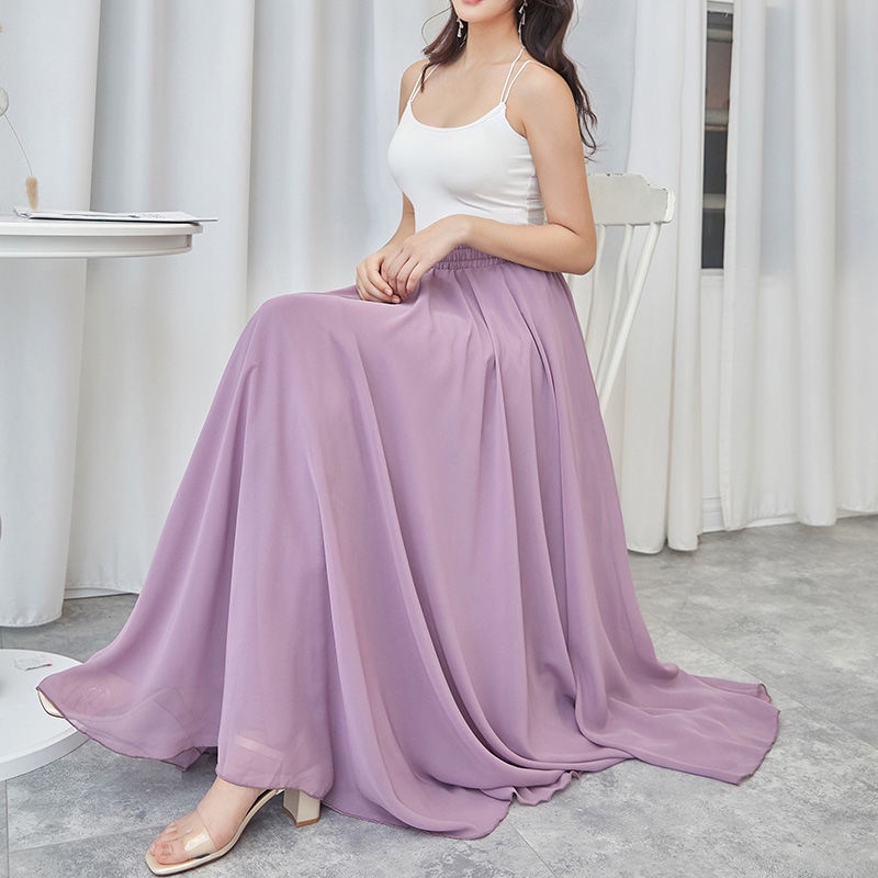 [M &amp; E] Chân Váy Voan Dài Dáng Chữ a Ba Lớp Viền Viền Thời Trang Xuân Hè Mới Đi Biển Thần Tiên Dan