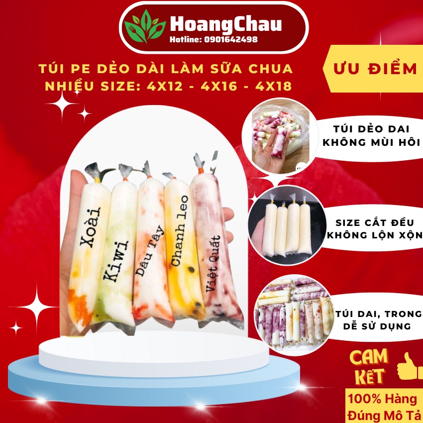 500gr Túi Đựng Sữa Chua Dài, 4x12cm - 4x16cm - 4x18cm Loại Dày, Dẻo Dai - HoangChau_Store
