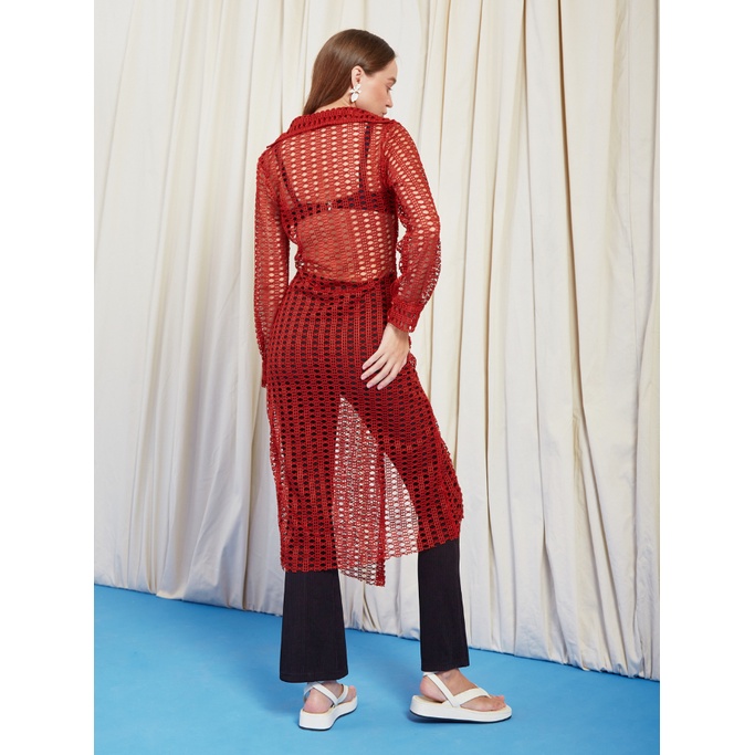 COCO SIN - Áo Sheer Đỏ Dáng Dài
