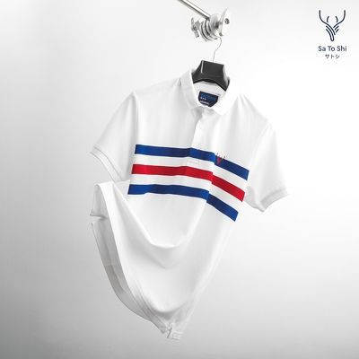 |Hẻm Store| Áo Polo nam, áo thun có cổ nam Satoshi SAPL48 tay lỡ màu trắng sọc màu ngang, chất liệu cotton co giãn mềm m | BigBuy360 - bigbuy360.vn