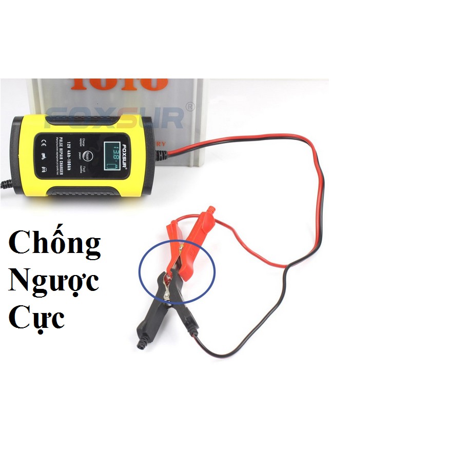 Sạc bình ắc quy 12V thông minh FOXSUR tự ngắt có chức năng khử sunfat bảo dưỡng phục hồi ắc quy