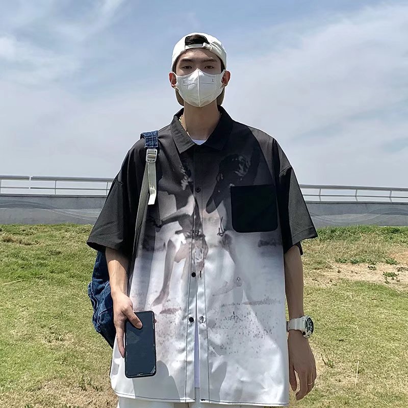 Áo Sơ Mi Ngắn Tay Dáng Rộng Thời Trang Mùa Hè Hàn Quốc 2022 Dành Cho Nam