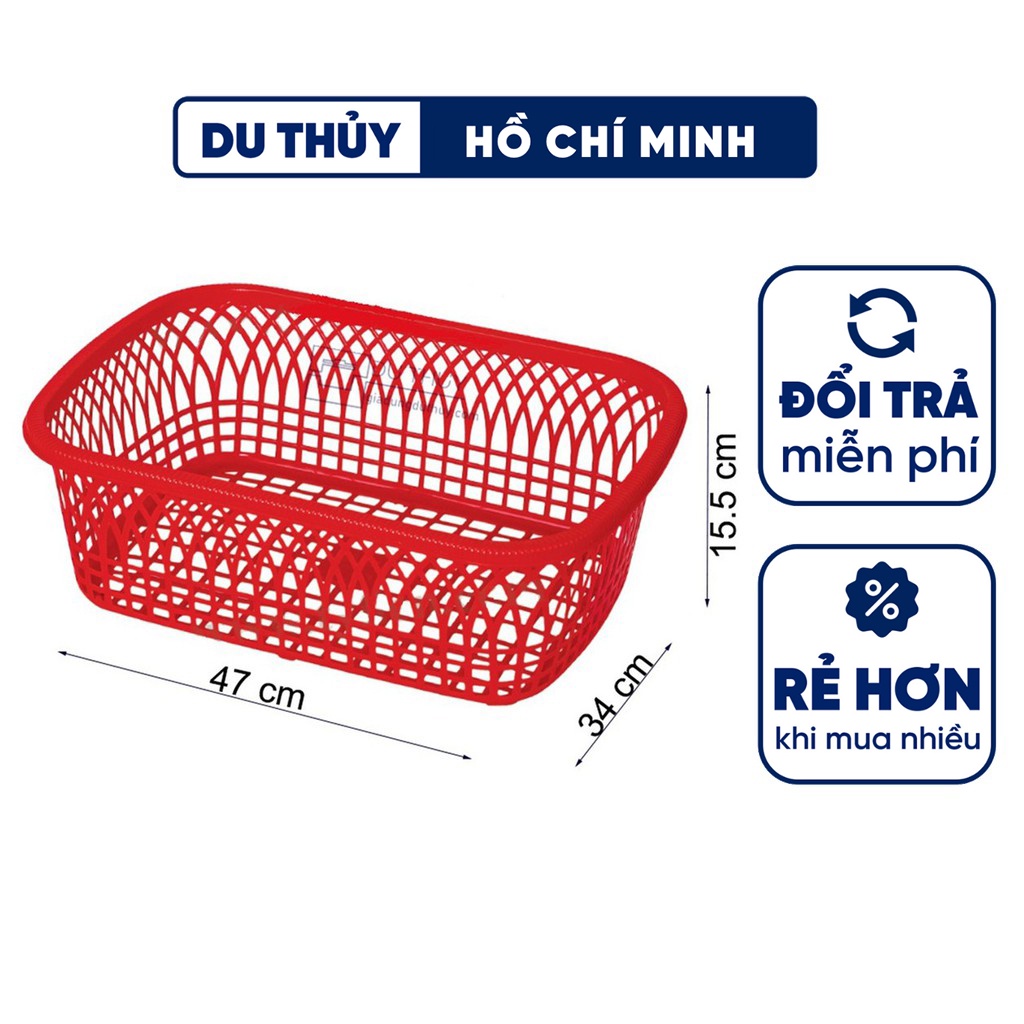 Rổ nhựa chữ nhật kích thước 47x34x15.5cm, rổ đựng hải sản, đựng đồ đa năng bằng nhựa pp chính phẩm, cứng cáp bền đẹp