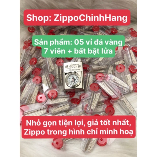 Combo 05 Vỉ đá vàng Zippo + Tim, Bất Zippo và các loại quet