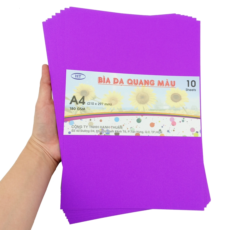 Bộ 2  Bìa Dạ Quang Màu A4 HT 180gsm - Màu Tím - HT