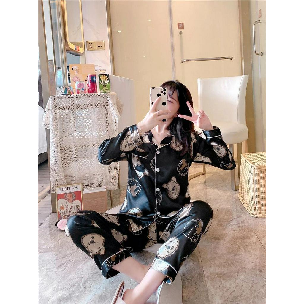 Bộ Đồ Ngủ Tay Dài In Hình Gấu Pooh Dễ Thương Cho Nữ