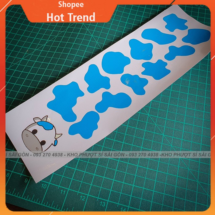 Trend Bò Sữa - Sticker dán mũ bảo hiểm 3/4 Bò Sữa màu xanh nước biển - Hình dán mũ bảo hiểm chống nước