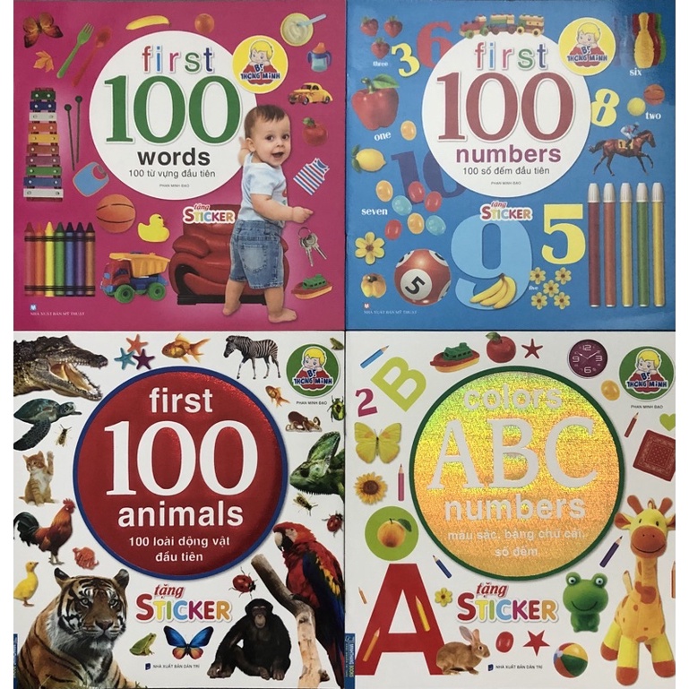 Sách - (Combo 4 cuốn) Bé thông minh first 100 words - 100 từ vựng đầu tiên (tặng sticker)