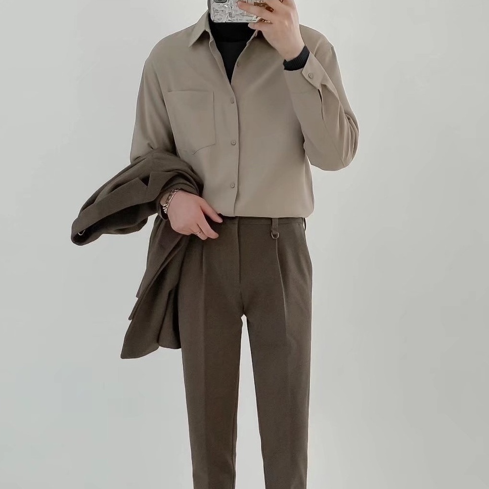 Áo Sơ Mi Trơn Tay Dài Thoáng Khí Màu Sắc Đơn Giản Dành Cho Nam