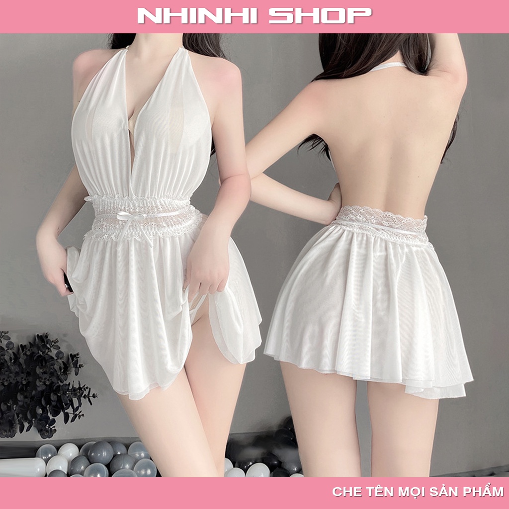 Váy ngủ sexy đồ ngủ gợi cảm chất voan cao cấp phối ren tặng kèm quần chip quyến rũ NHINHI SHOP DA31