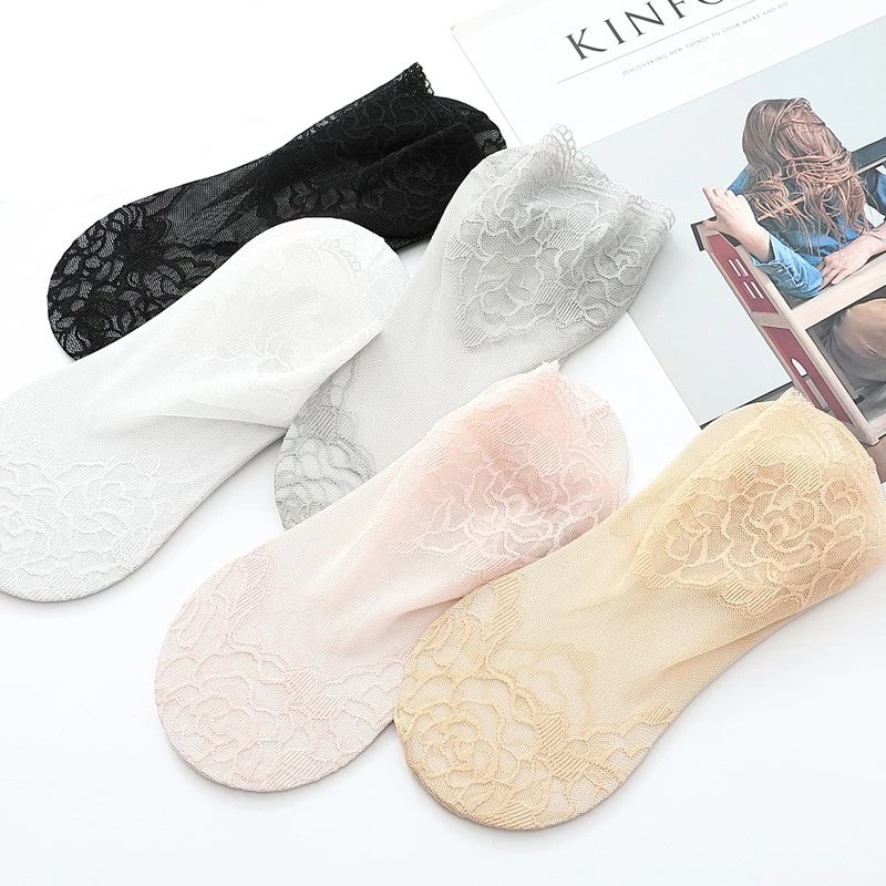 Tất thuyền tàng hình vải lụa băng siêu mỏng mềm mại chống trượt thoáng khí phối ren hoa phong cách nhật bản dành cho nữ