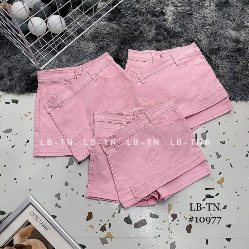 Quần jean giả váy hồng khuy tim hàng QCL1