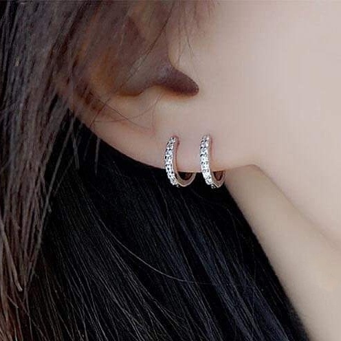 Khuyên tai bạc Khuyên tròn sát tai đính đá mẫu bấm 8mm -10mm Van Jewelry V10075