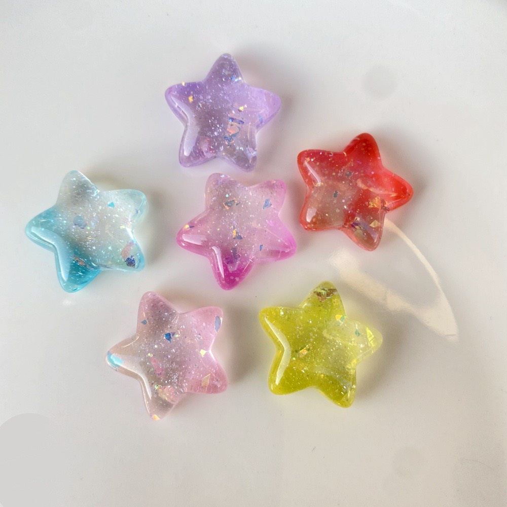 Charm (C444) slime/ Trang Trí [Ko Keo &amp; Nút] Ngôi Sao Màu Cầu Vồng Kim Tuyến (2.1x2.2cm) - Giá 1 cái