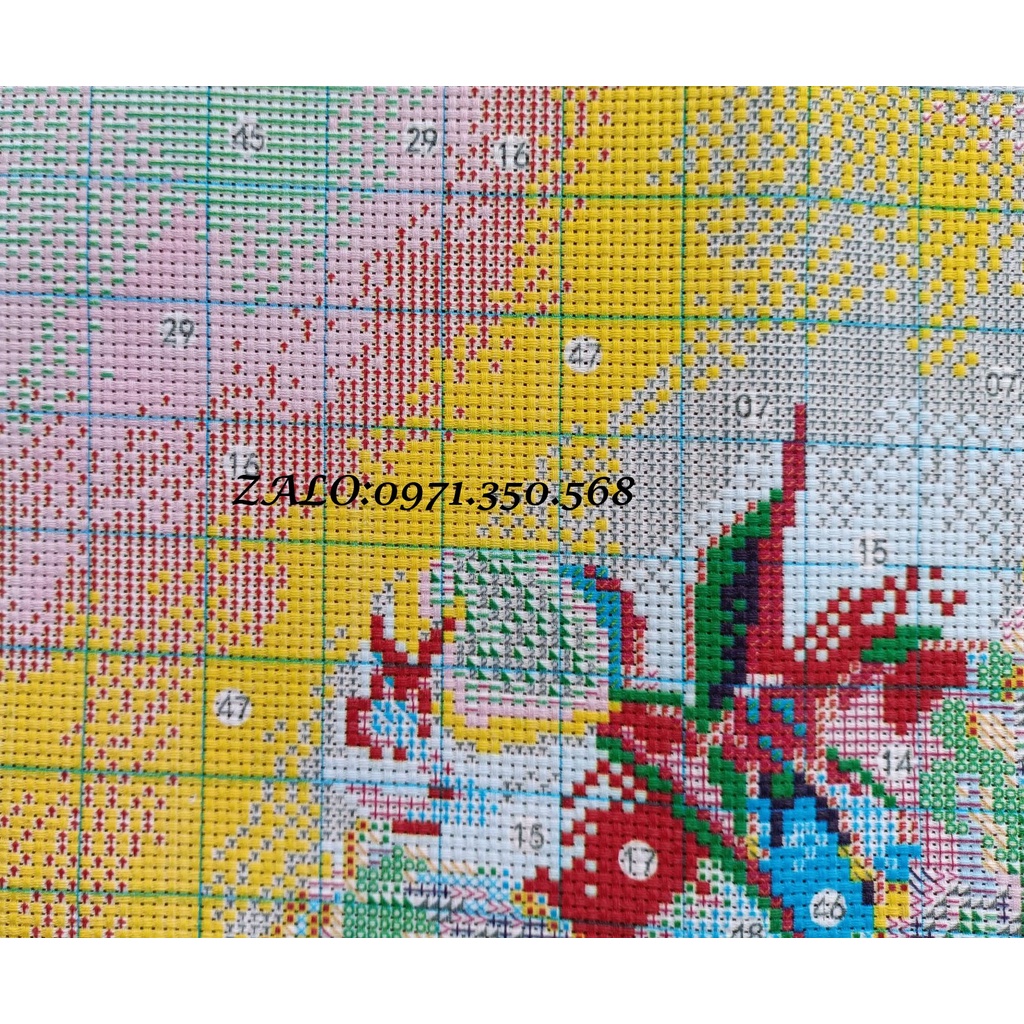 Tranh thêu chữ thập bình hoa Mẫu Đơn HH0815-62x80cm