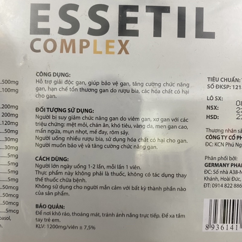 Viên uống Giải độc gan ARGININ 500mg - Silymarin 100mg - ESSETIL COMPLEX  có Cà gai leo tỏi đen