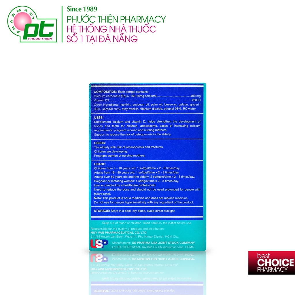 Canxid3 viên nang mềm Calci D3 HV Hộp 100 Viên - canxi 400mg phuocthien viên uống calcium