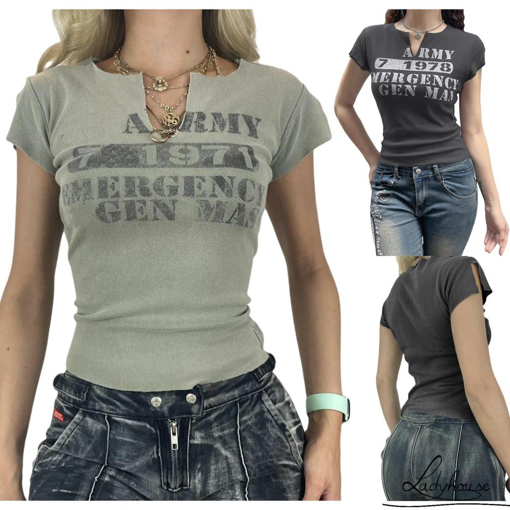 Áo Thun Ngắn Tay Ôm Dáng Co Giãn In Chữ Thời Trang Mùa Hè Cho Nữ