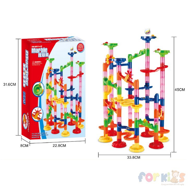 Lắp ráp tháp bi lăn, đồ chơi lắp ráp thả bi Marble run 105 chi tiết cho bé