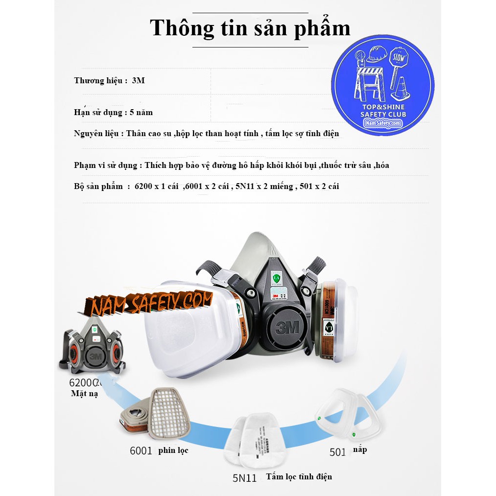 Khẩu trang mặt nạ phòng độc 3M 6200 , chống bụi mịn PM2.5 ,mặt nạ chống khói ,mặt nạ chống cháy