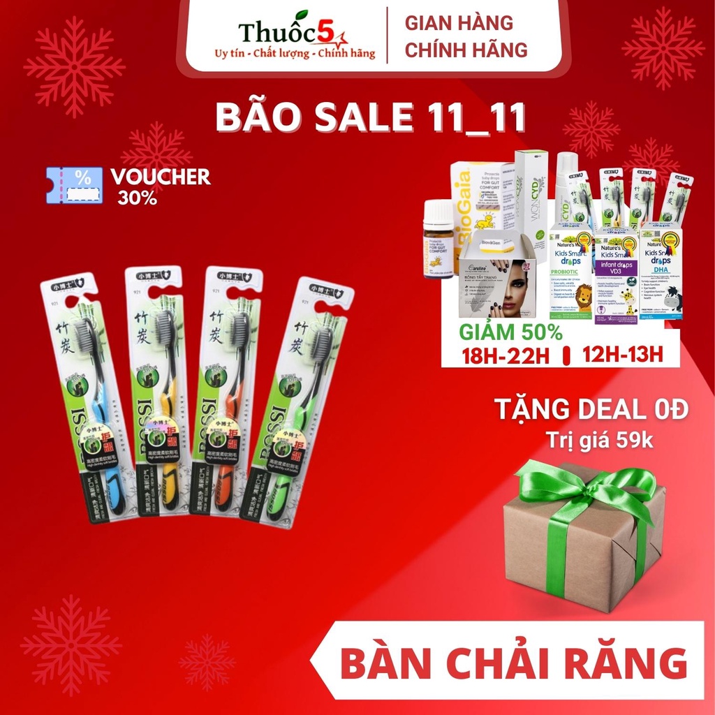 Bàn chải đánh răng BOSSI Hàn Quốc đầu lông mềm, than hoạt tính