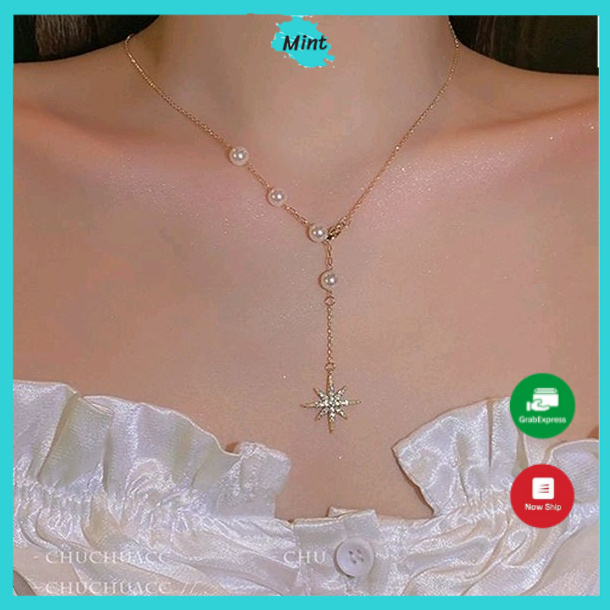 Dây Chuyền Nữ ❤️FREESHIP❤️ Vòng Cổ Hình Sao Thả Đính Đá Phong Cách Hàn Quốc